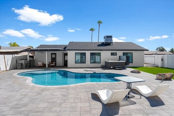 Pool area with seating